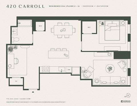 Floor plan for 2 beds, 1 bath, 948 sqft